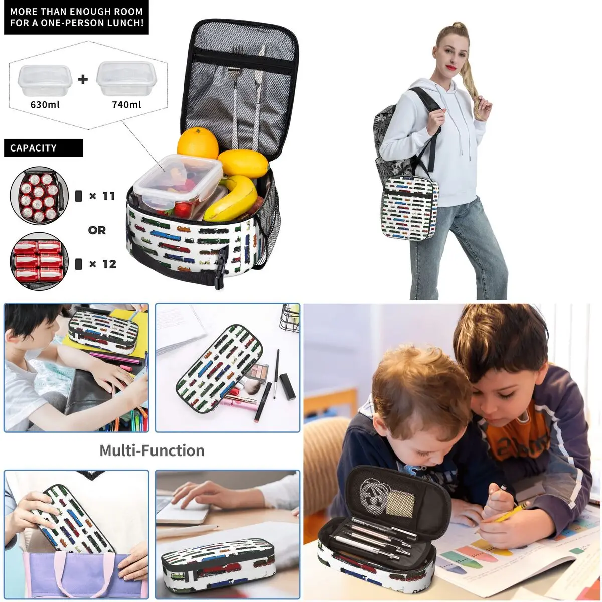 Iconic British Steam Trains Backpacks Boys Girls Bookbag Students School Bags Cartoon Rucksack Lunch Bag Pen Bag Three-Piece Set