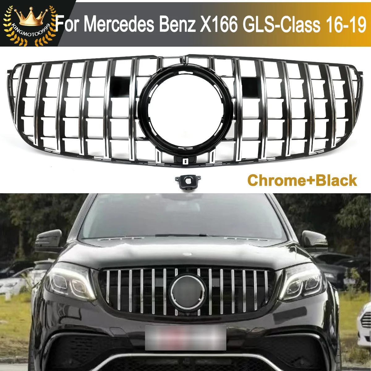 

Front Hood Grille Chrome with Black For Benz X166 GLS450 GLS550 2016-2019 GT Style Front Bumper Grille Racing Grill Magickit