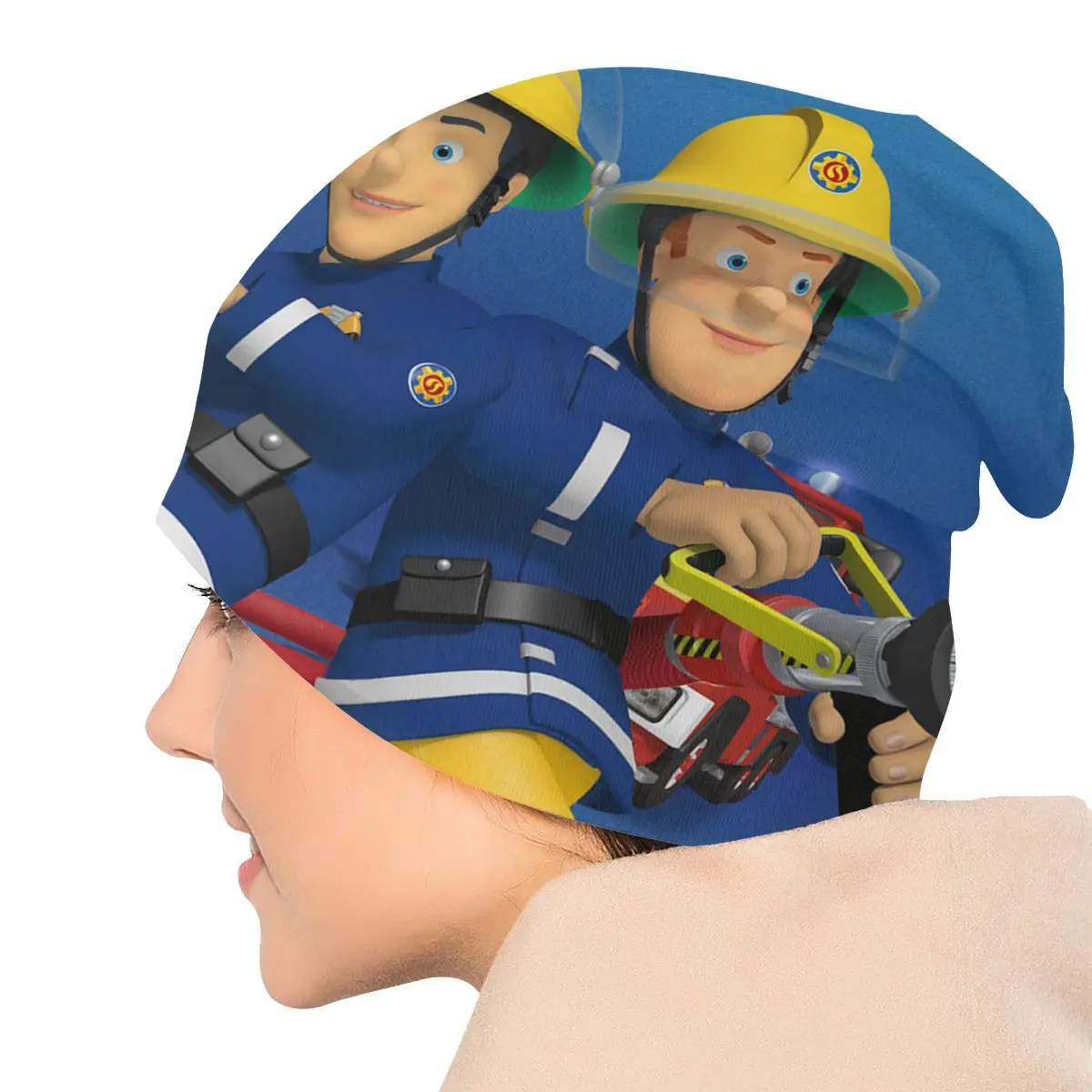 Fireman Sam Steele Educational Cartoon Rescue Men Women Beanies Cycling Ski Cap Double Layer Fabric Bonnet Hat