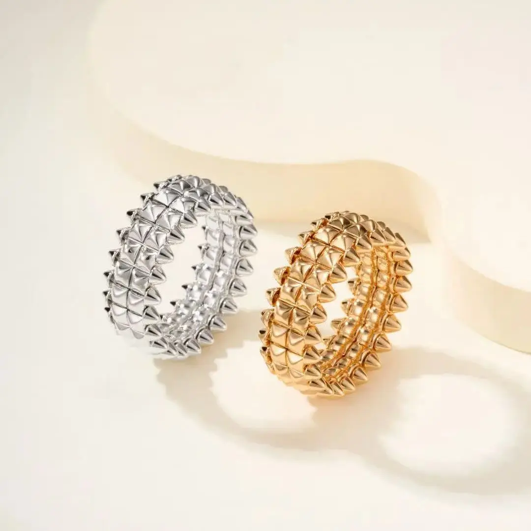 French style 925Style Riveted Bullet High QualityRings For Women Punk Gold Color Creative Ring Broad Surface Finger Jewelry Gift