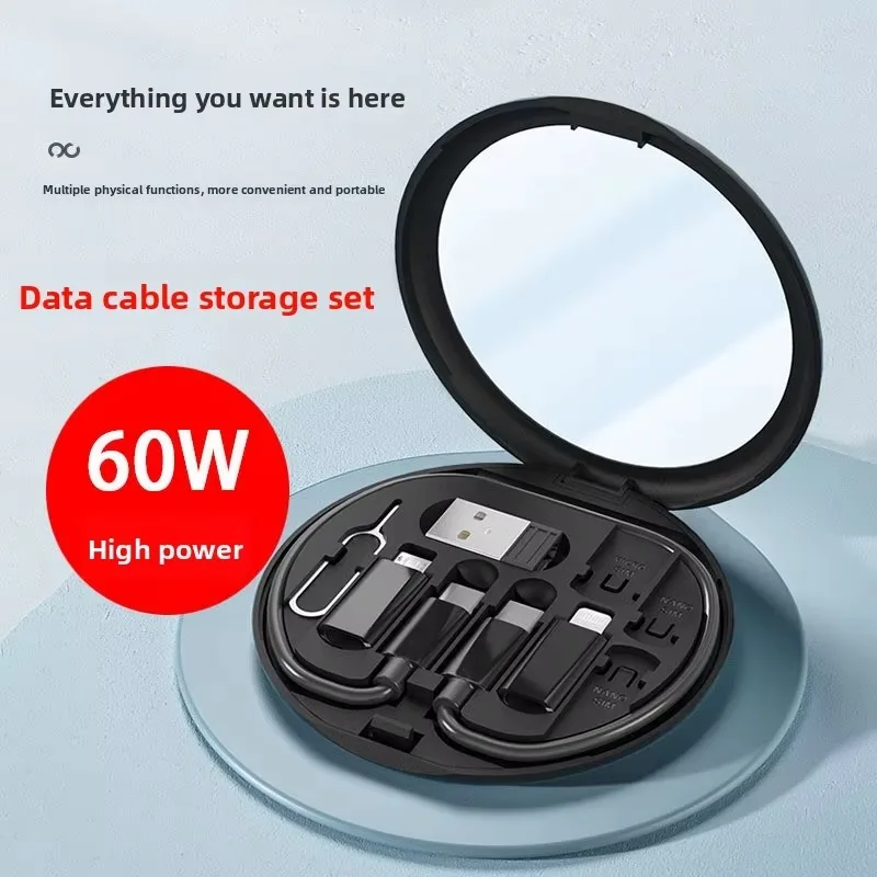 60W 4-in-1 USB C Cable Set Fast Charging Data Transfer Travel Storage Box with Phone Stand SIM Card Holder for iPhone Laptop
