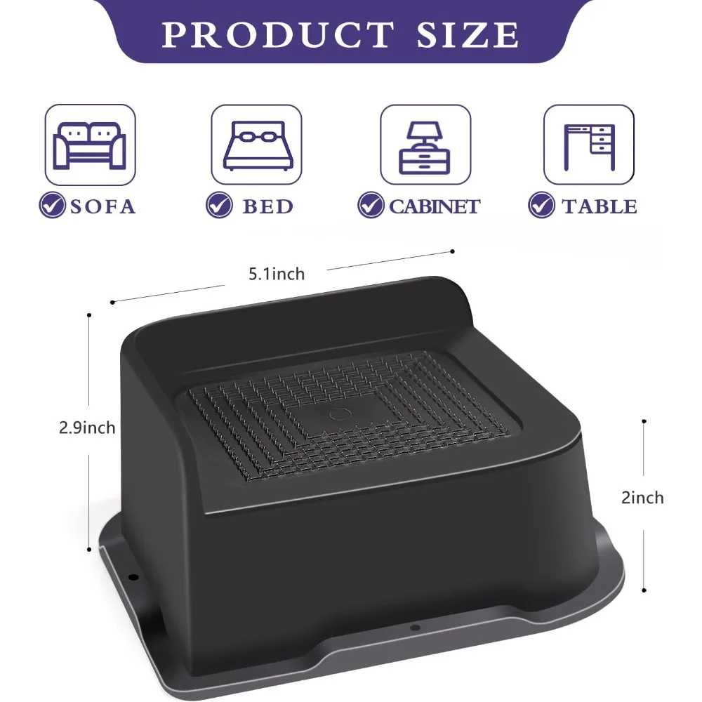 رافعات سرير 2 بوصة شديدة التحمل 4 عبوات، رافعات أثاث على شكل حرف L مقاس 2 بوصة تدعم 5000 رطل، رافعات رفع كبيرة الحجم لإطار سرير النوم