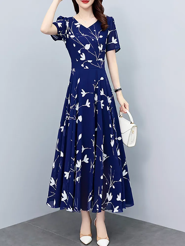 Soie glacée imprimé fleuri a-ligne Dr femmes Faion été décontracté taille haute ort Sve refroidissement confortable grande taille Dr