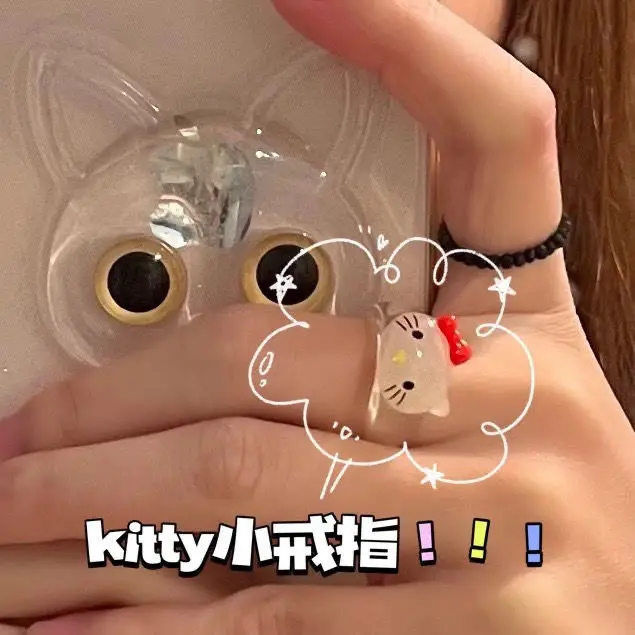 TAKARA TOMY Children's Index Finger Cute Cartoon Hello Kitty Ring Resin Ring Girl Love Sweet Light High Sense Accessories Ring