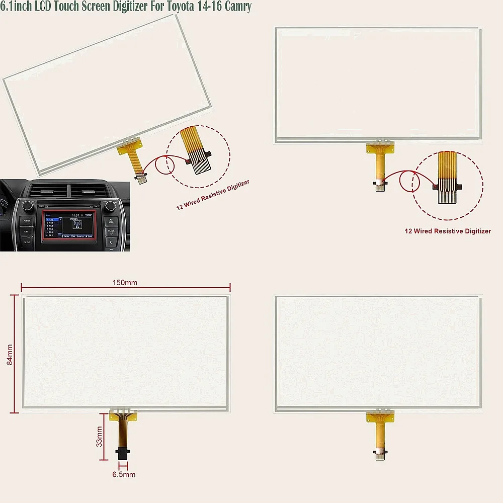 6.1 inch LCD Touch Screen Digitizer LA061WQ1(TD)(04) For Toyota Camry 2014-2016 Radio Navigation GPS 100614 100366 100201