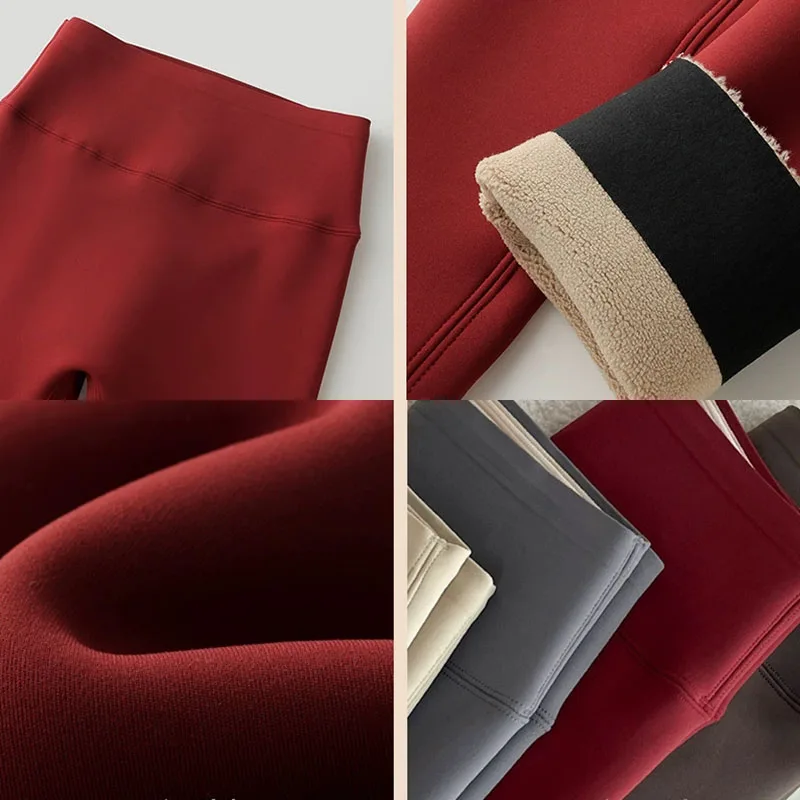 Legginsy damskie plus size, bezszwowe, z efektem skóry rekina, nowość na zimę 2025, ocieplane polarem, czerwone legginsy, seksowne legginsy wyszczuplające z wysokim stanem.