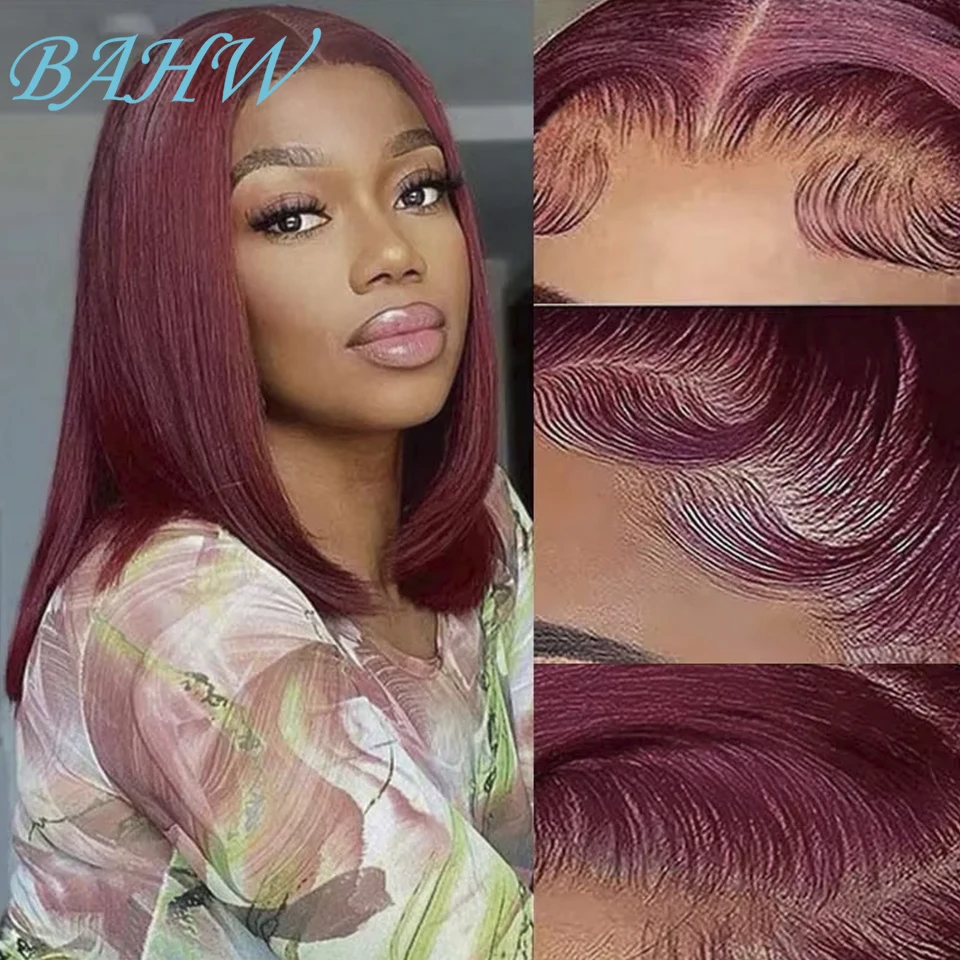 Brazilian Dark 99J Burgundy Short Bob Wigs 13x4 Lace Frontal Straight Virgin Hair Wig 4x4 Transparent Lace 100%  Human Hair Wig