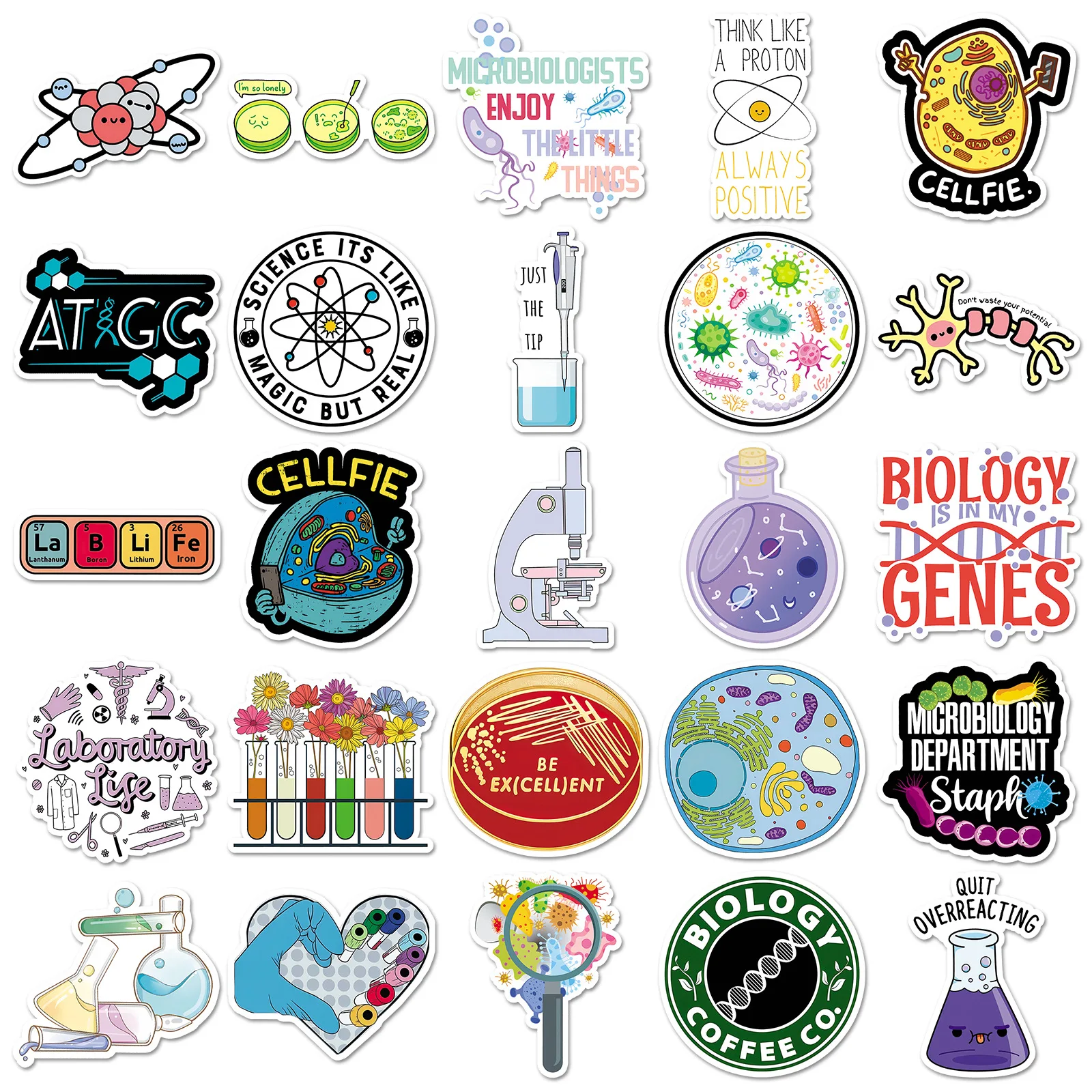 

50PCS Biology Chemistry Science Stickers Cute Lab Life Cartoon Style Decorative Notebook Water Cup Waterproof Stickers Kids Toy