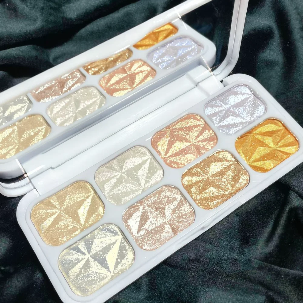 For For Cool Story Highlighter Palette 8 Colors Shimmer Contour Bronzer Face Glow Makeup Powder Cosmetic Kit With Travel Mirror