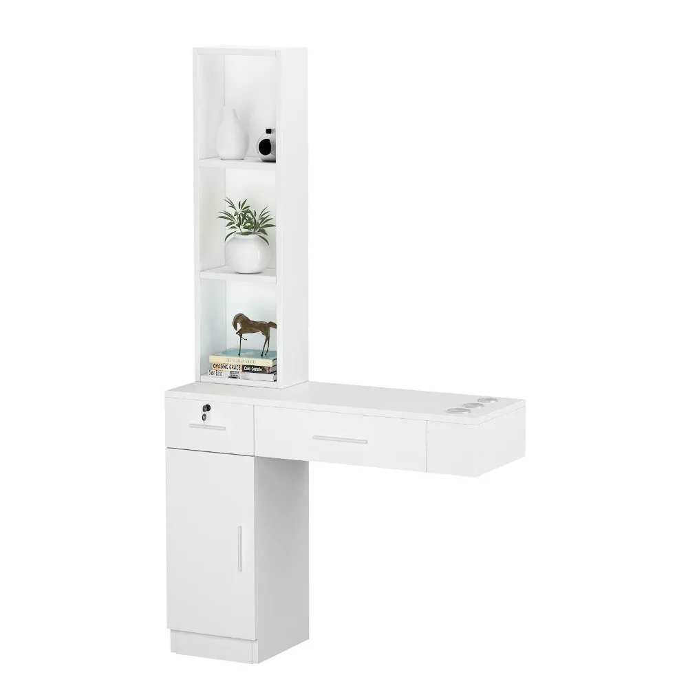 خزانة قفل الحلاق، محطة صالون تصفيف الشعر على الحائط، باللون الأبيض