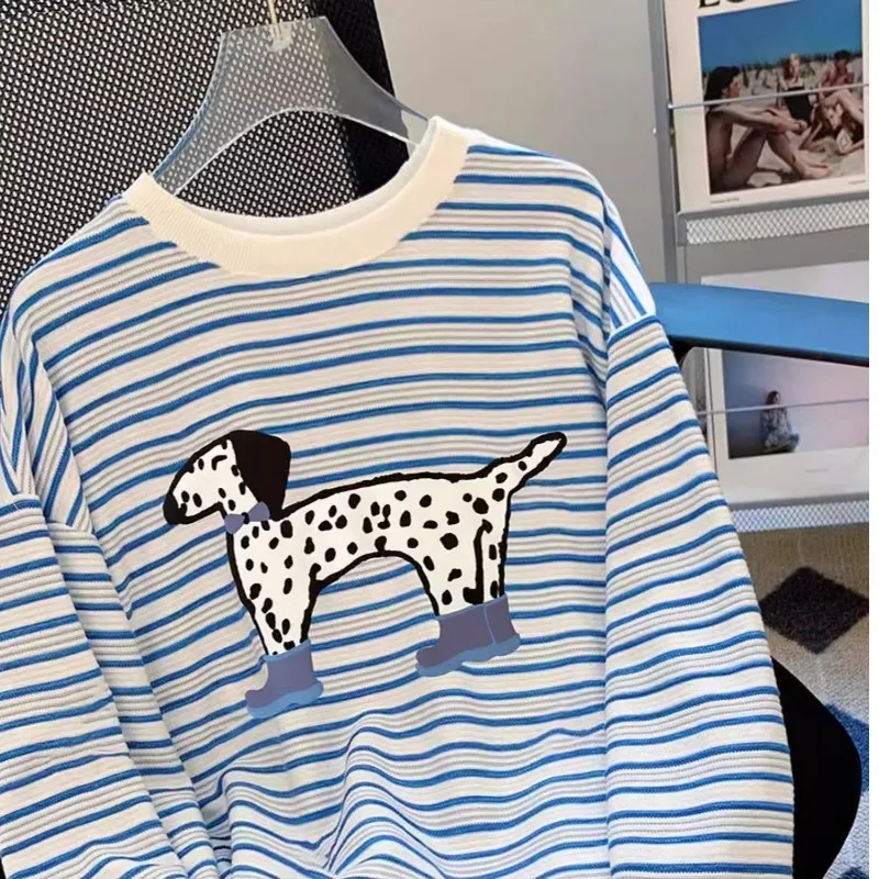 

Striped Long-sleeved T-shirt Women's American Retro Loose Slimming Bottoming Shirt Top