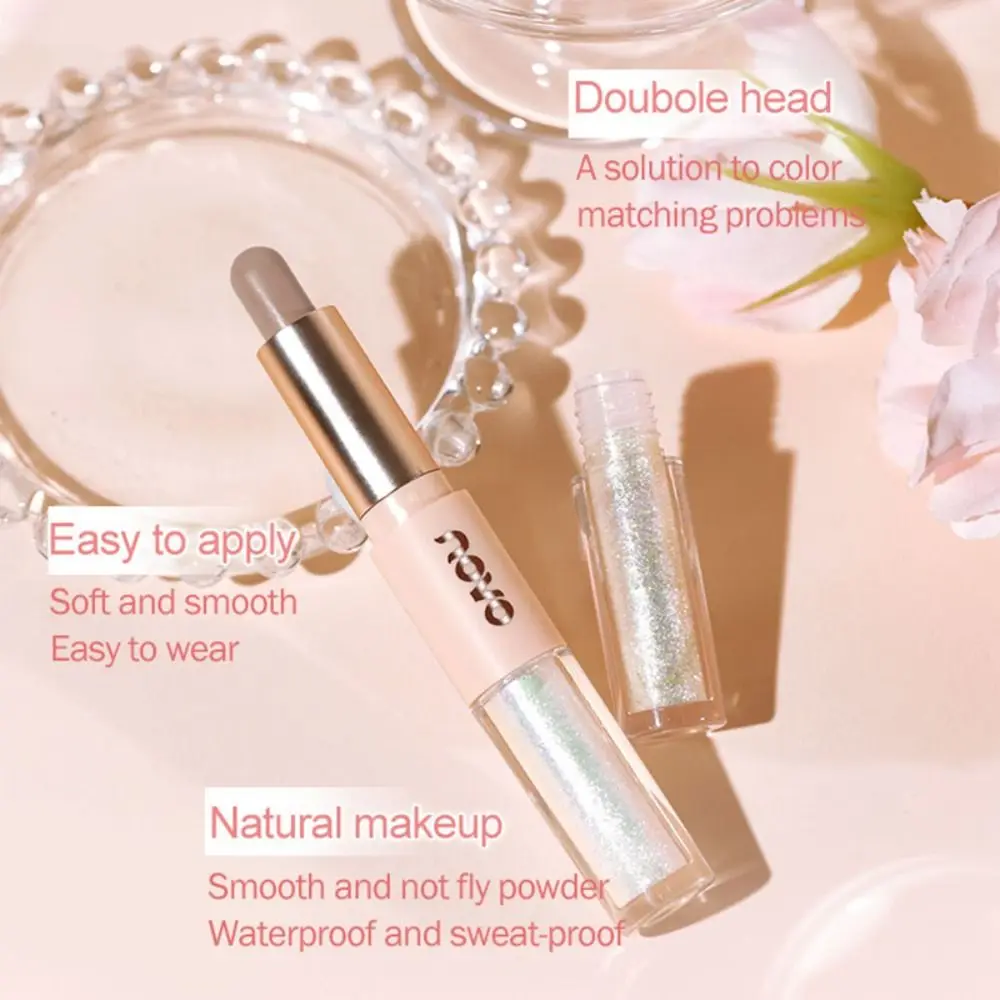 Waterproof Double-headed Eyeshadow Stick High Pigment Matte&Pearlescent Combination 2 in1 Diamond Liquid Eyeshadow Glitter