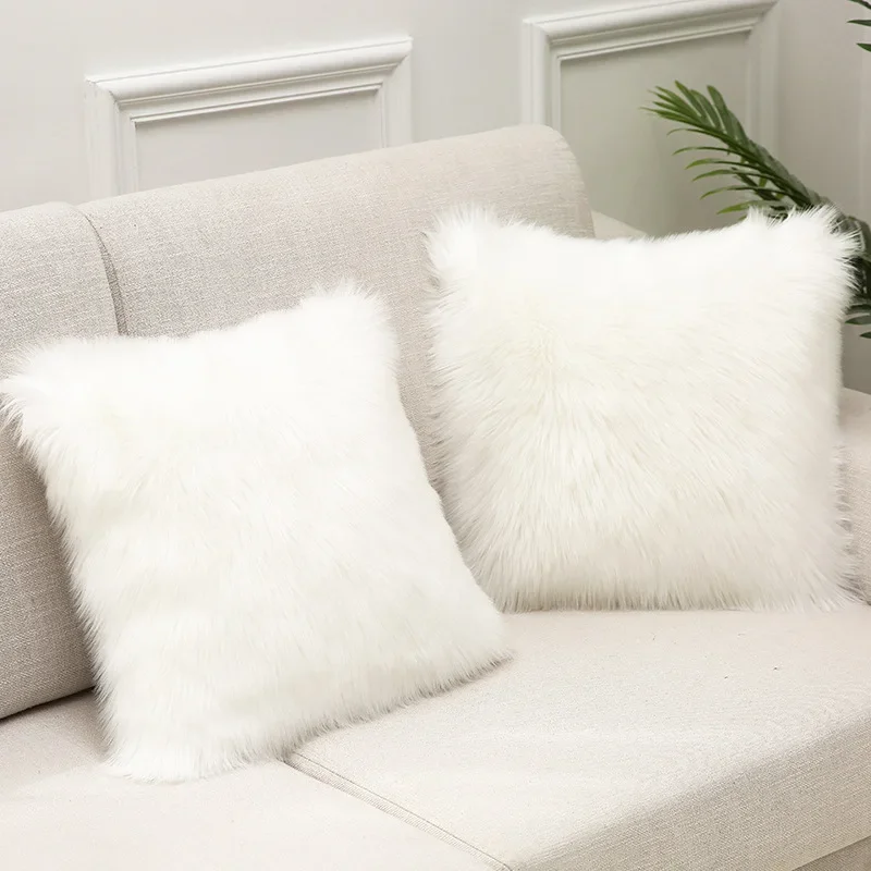 

Plush Sofa Cushion Cover Pillow Case Single-Side Double-Side Artificial Wool Decor Solid Hairy Pillowcases 40X40 45X45 50X50CM