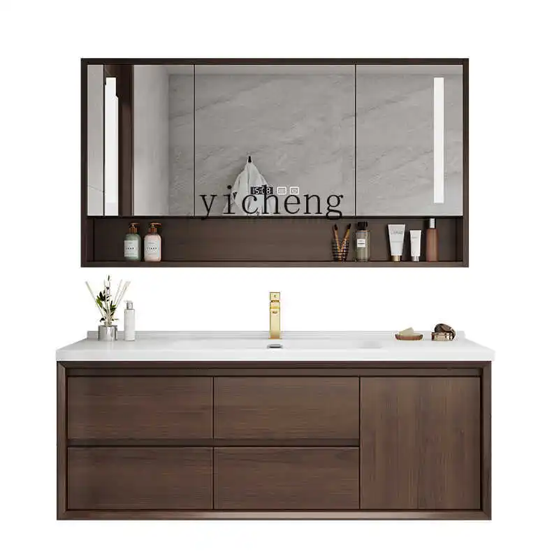 

ZK Solid Wood Bathroom Cabinet 75cm/85cm/95cm/105cm/115cm/125 Ceramic Whole Washbin Wash Basin