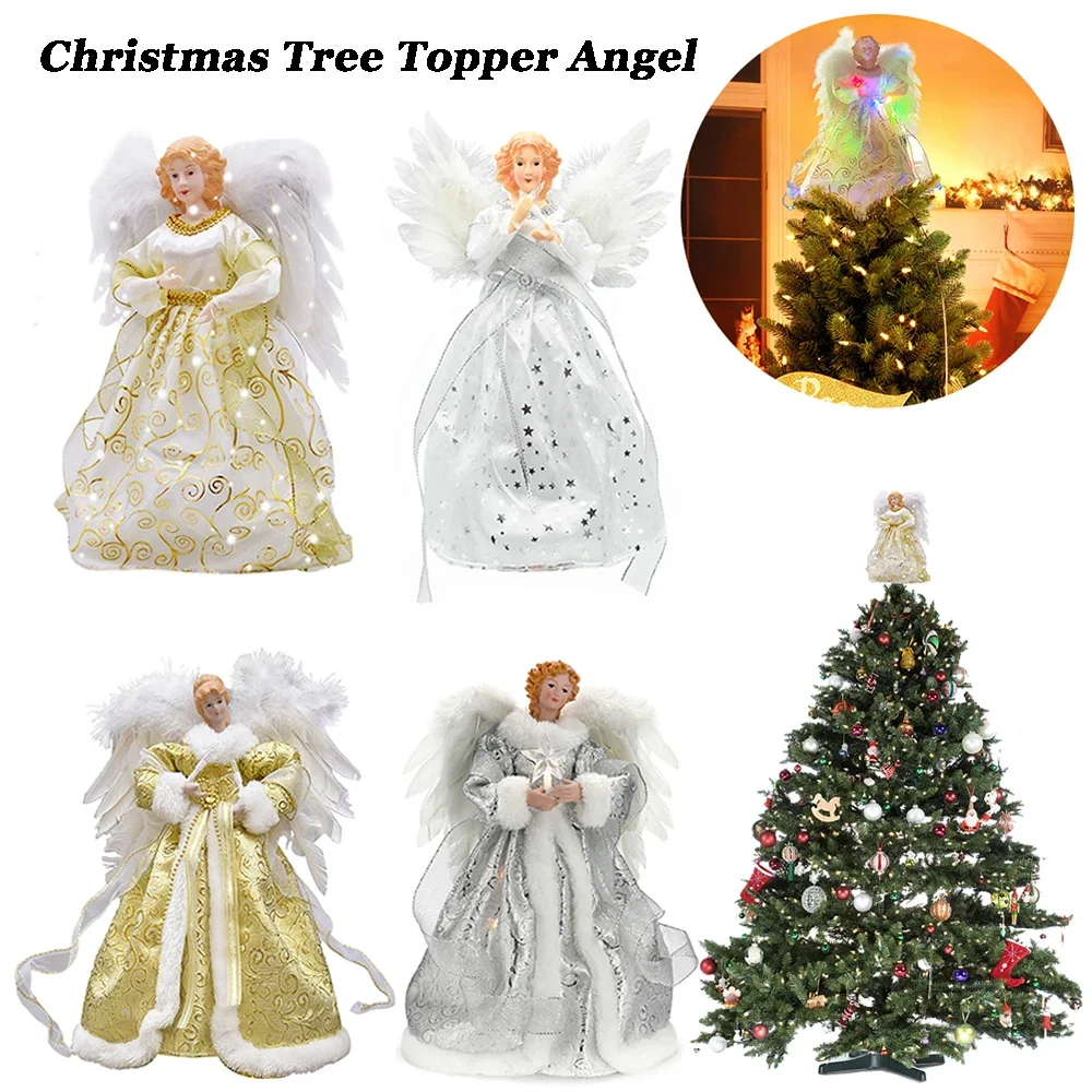 

Christmas Tree Topper Angel LED Glowing Angel Figurines Treetop Unlit Xmas New Year Party Decors Angel Ornament Festival Supply