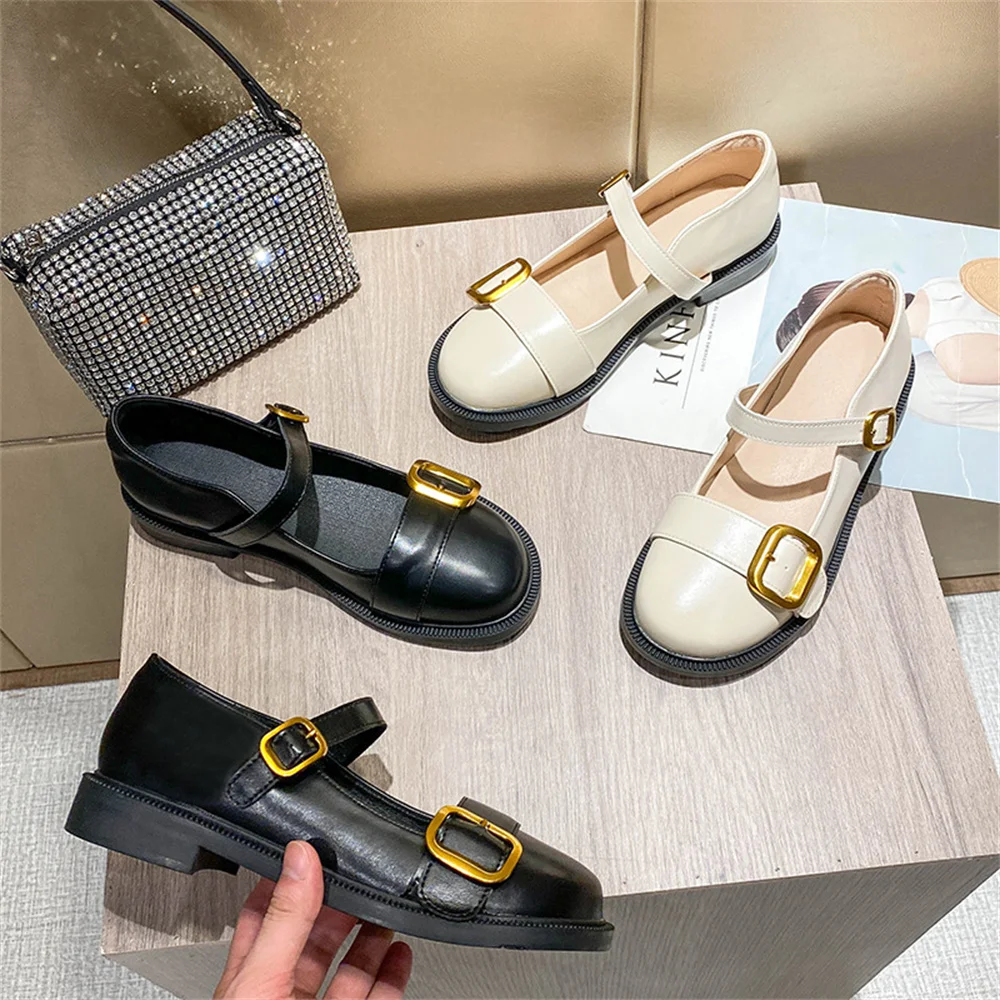 Single shoe women 2024 JK small leather shoes women flat new spring and autumn French round head loafers retro Mary Jane shoes