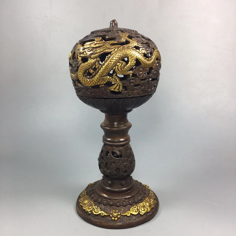 

Antique bronzeware Pure copper openwork pan dragon pan incense burner incense burner sandalwood burner home decoration items
