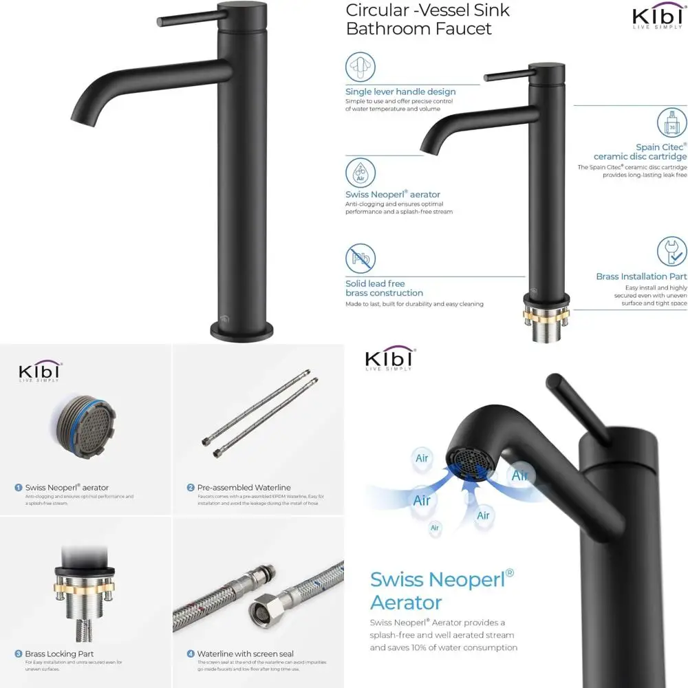 

Single Handle High Arc Bathroom Sink Faucet with Solid Brass Construction and Durable Finish | Circular Spout Design for Longevi