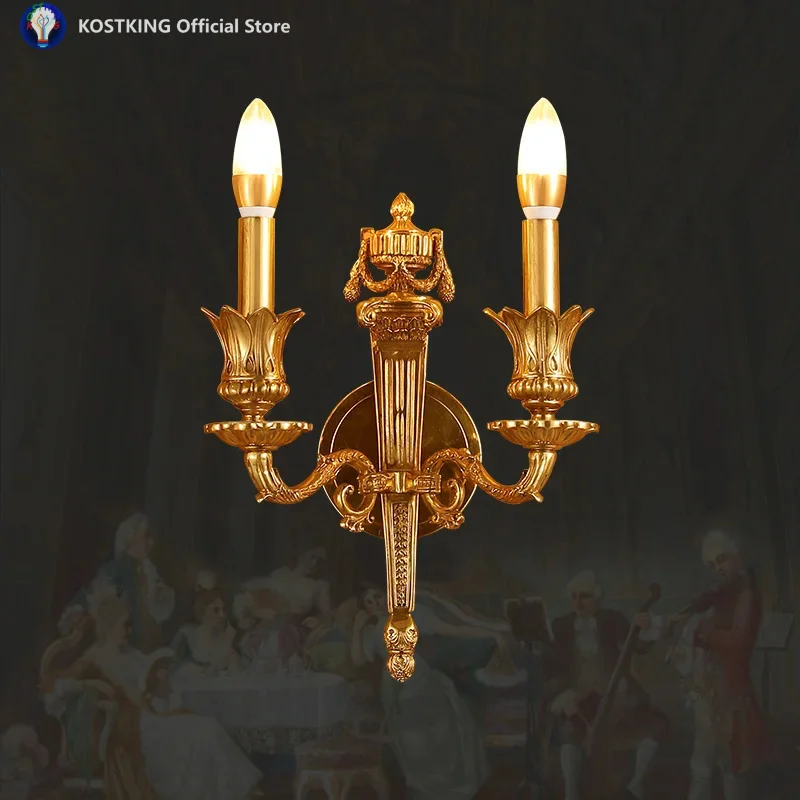 

Французский роскошный винтажный полный медный настенный светильник, креативный домашний интерьер, гостиная, спальня, прикроватная лампа