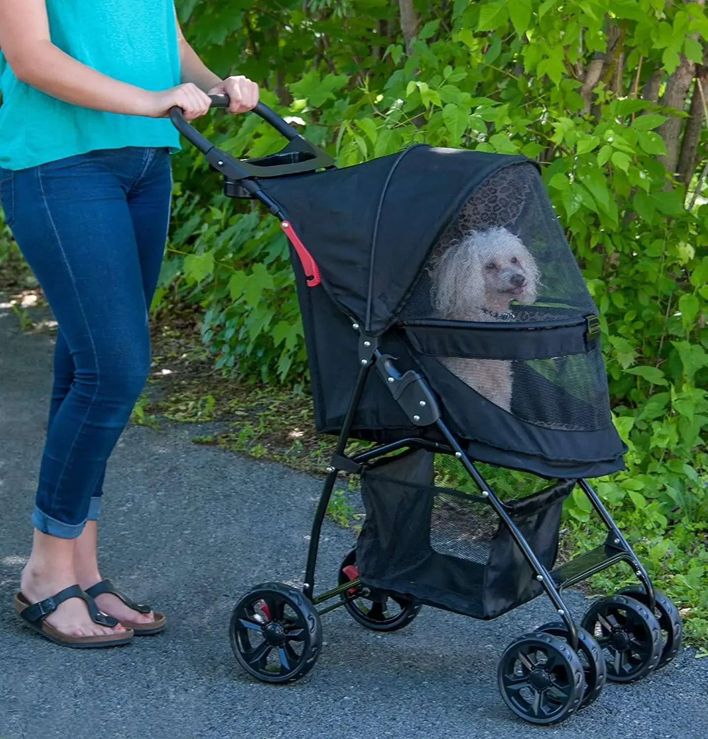 No-Zip Lite Pet Stroller for Cats/Dogs,Zipperless Entry,Easy Fold with Removable Liner,Safety Tether,Storage Basket+Cup Holder