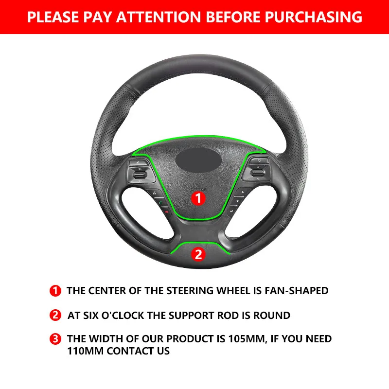 For Kia K3 2013 K3S 2014 K2 Rio 2015 2016 Ceed Cerato 2013-2017 Hand-stitched Perforated Leather Interior Steering Wheel Cover
