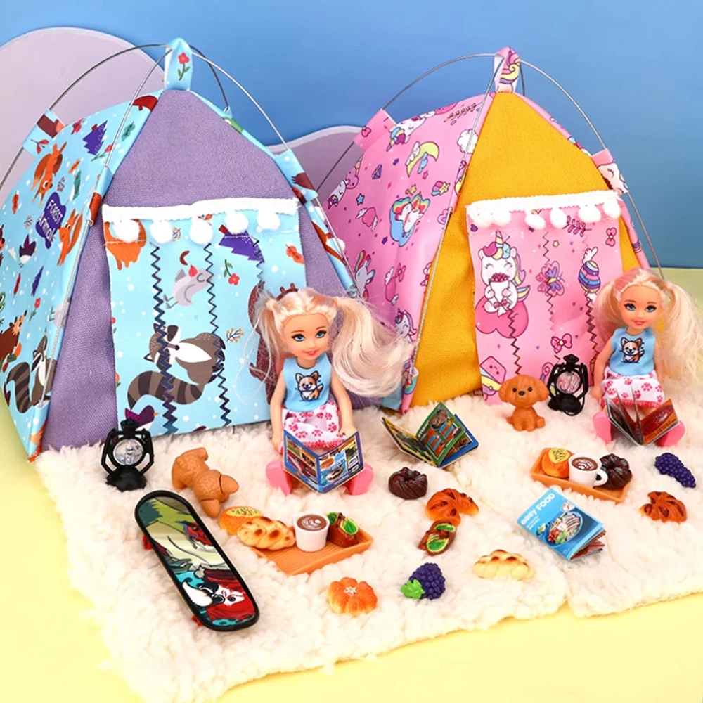 1:12 Dollhouse Simulation 24Pcs Tent Model Micro Doll Furniture Accessories Camping Decoration Toys Scene Children Gift