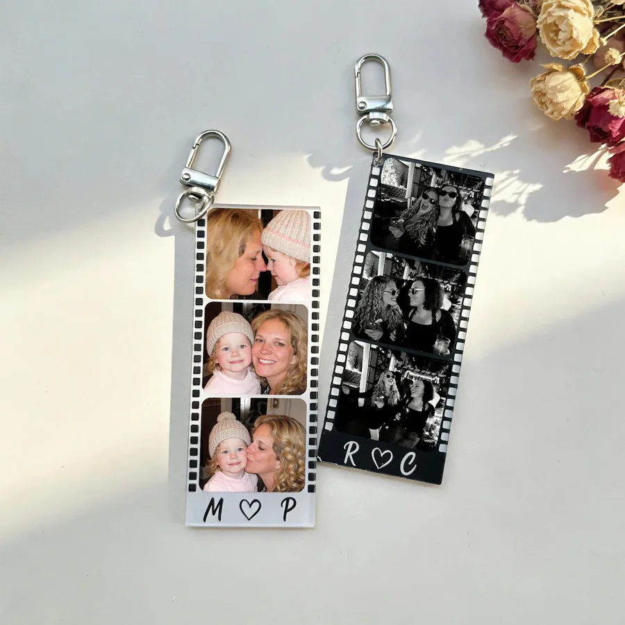 Custom Photo Strip Memory Film Acrylic Keychain Bag Charm Personalized Picture Booth Couples Family Photo Keyring Accessory Gift