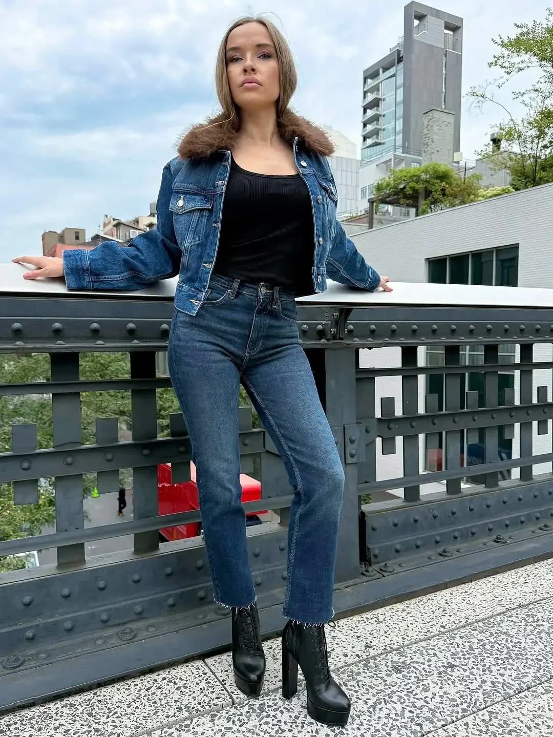 المرأة خمر الأزرق الفراء طوق الدنيم سترة عادية واحدة الصدر كم كامل التلبيب معطف قصير 2026 سيدة الشارع ملابس خارجية جديد #6