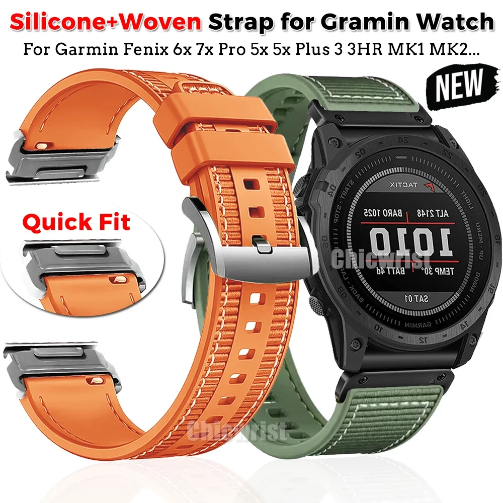 Bracelet en nylon à ajustement rapide pour montre Garmin, bracelet Fenix 5X Plus 7X 6X Pro, bracelet sans espace pour montre 3 HR, bracelet de remplacement de descente, 26mm