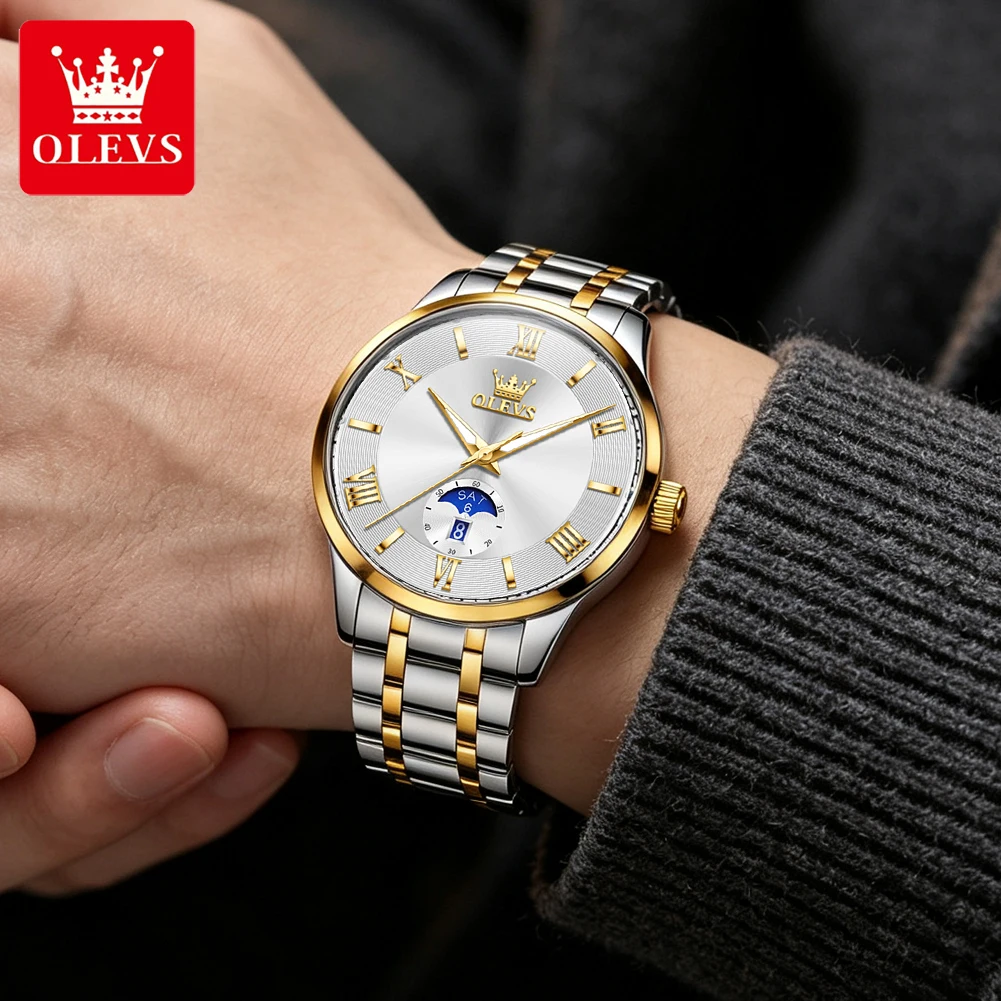 OLEVS Original Men Watch Quartz Watch Stainless Steel Waterproof Luminous Large Dial Date Watches Luxury Men Box Reloj 3638