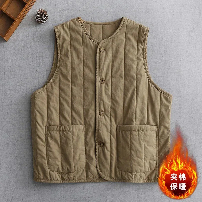 Gestreiftes, gestepptes Damen-Winter-Rundhals-Knopftaschen-Top, modisch, einfarbig, vielseitig, lässig, ärmellos