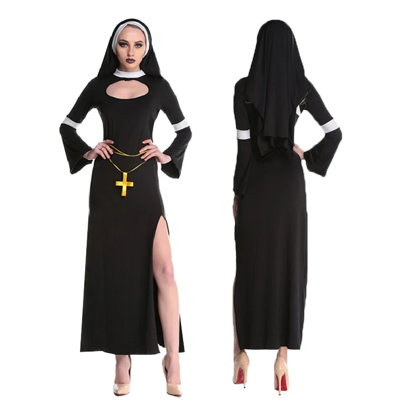 

Nun Costume Women Halloween Carnival Party Cosplay Dress Nun Habit Attire Full Set Religional Uniform Suit Sexy Outfits Jumpsuit