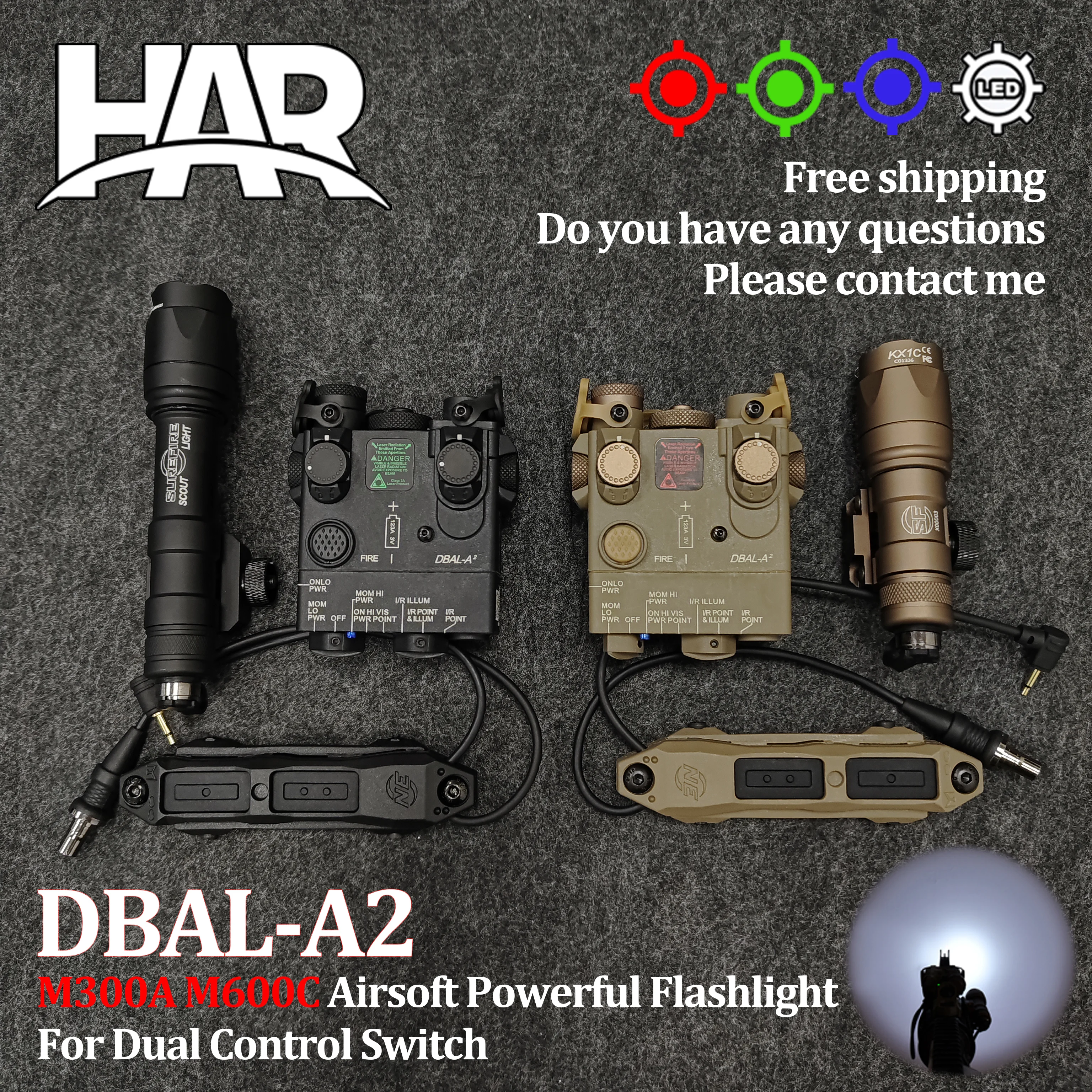 

Surefir WADSNM600 M600C M300 M300A Airsoft Powerful Flashlight Tactical DBAL Red Green Blue Dot Hunting Airsoft Dual Control PEQ