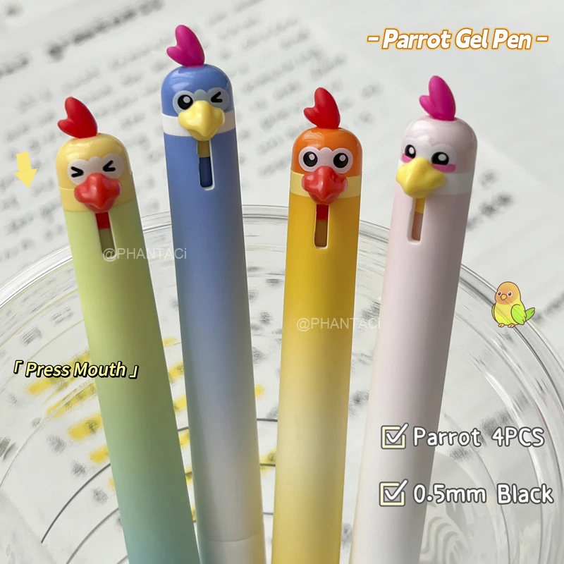 

4PCS/Set Parrot Gel Pen Creative Bird Style Writing Pen 0.5mm Quick Dry Black Pen Smooth Writing Gel Ink Pen Office Supplies