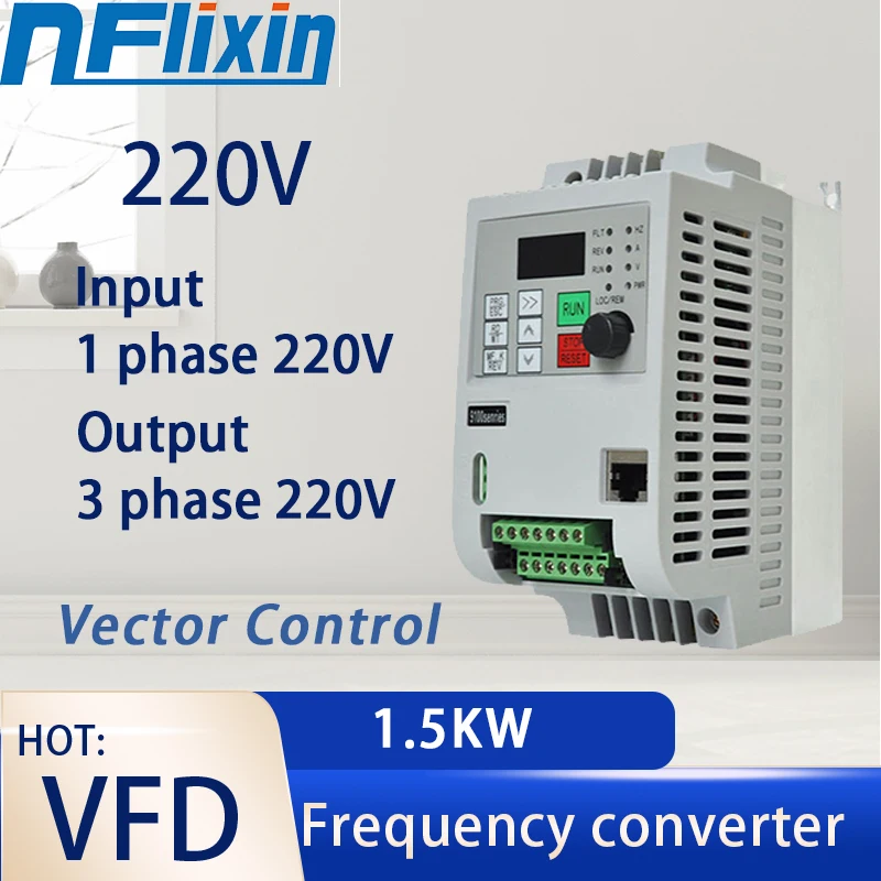 Economical Mini VFD 1.5kw Variable Frequency Drive Converter Single Phase 220v for Motor Speed Control Inverter