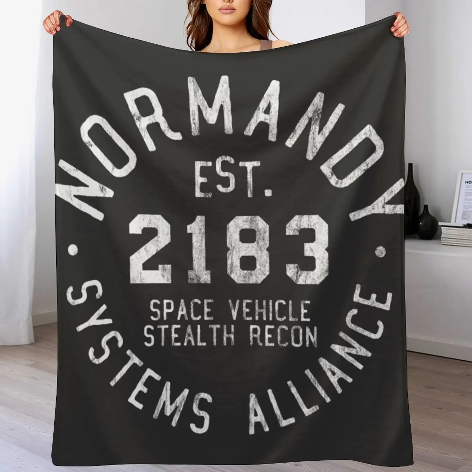 SSV Normandy Athletic Shirt | Mass Effect Athletic Style | White Print Throw Blanket Bed linens Plaid Hair Blankets