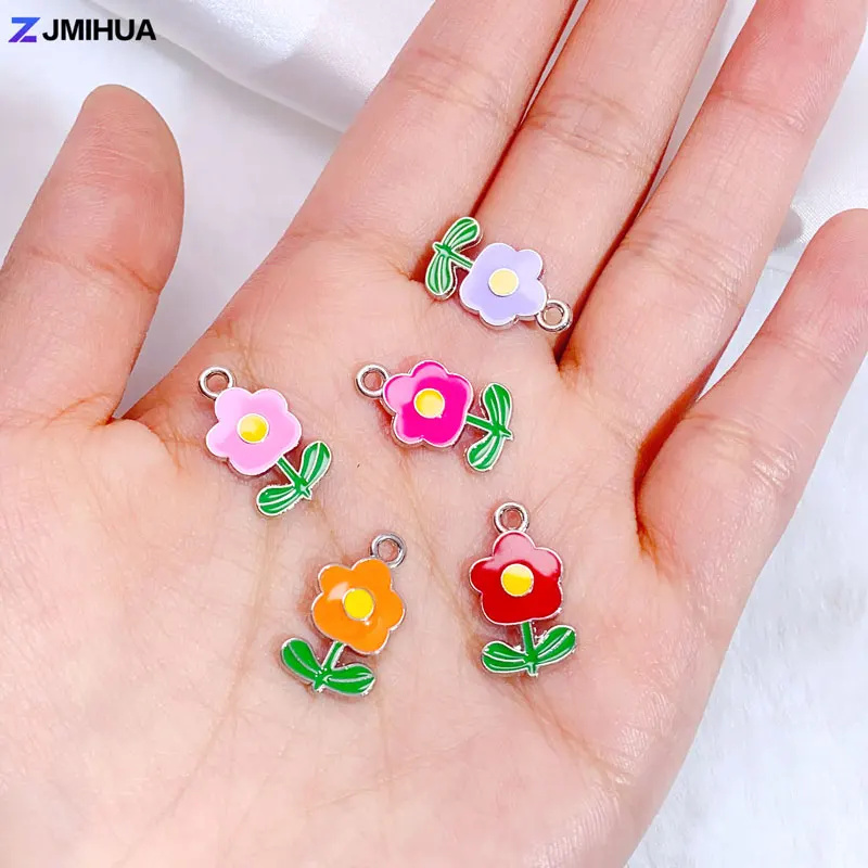 15pcs Various Flowers Pendants Enamel Charms For Jewelry Making Findings DIY Handmade Earrings Bracelets Supplies Accessories