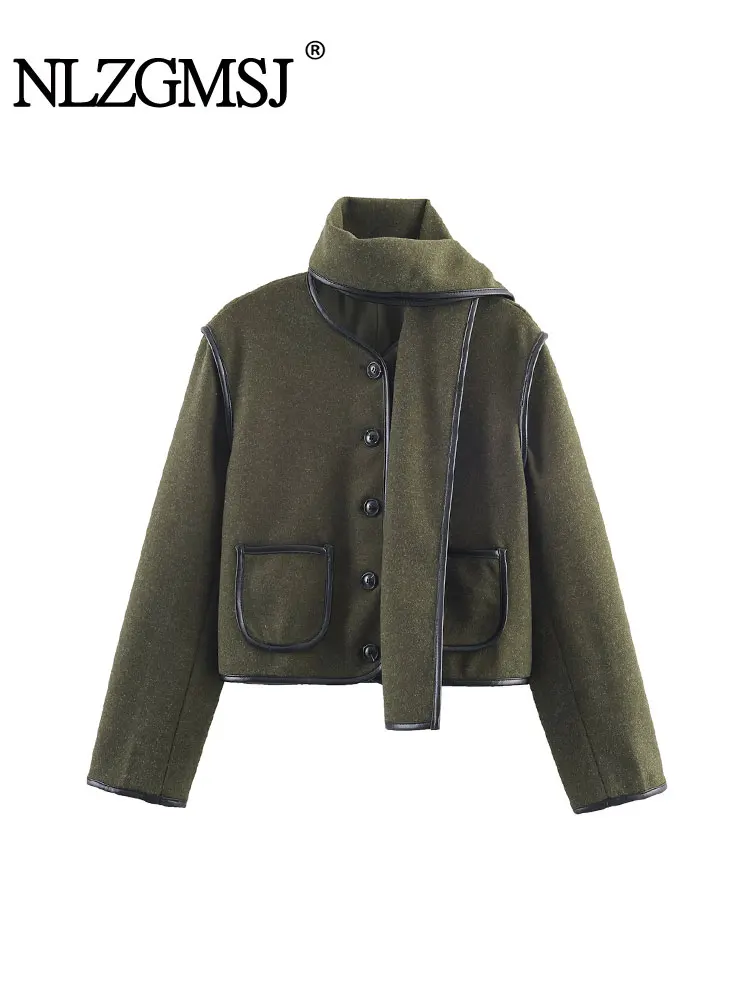 

NLZGMSJ винтажная повседневная шикарная женская одежда куртка-шарф с длинным рукавом короткая куртка мода 2025 весна-зима праздник элегантный топ