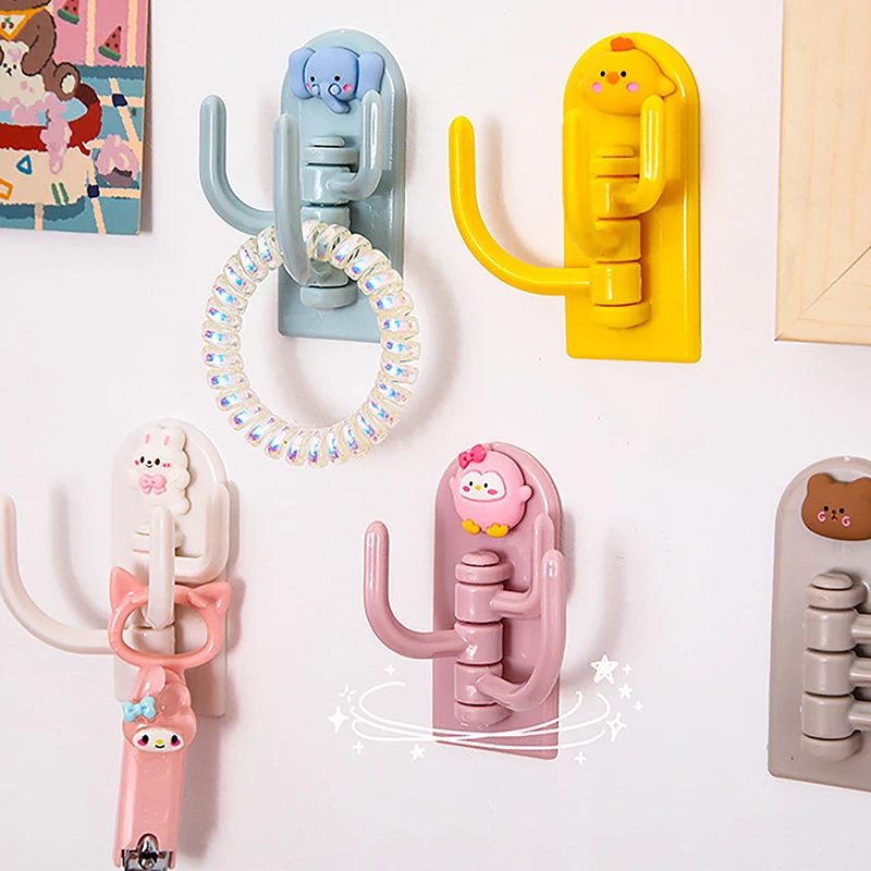 Rotatable Multi-purpose Cartoon Three-hook Hook Cute Student Dormitory Punch-free Traceless Sticky Hook Wall Door Key Hook Tool