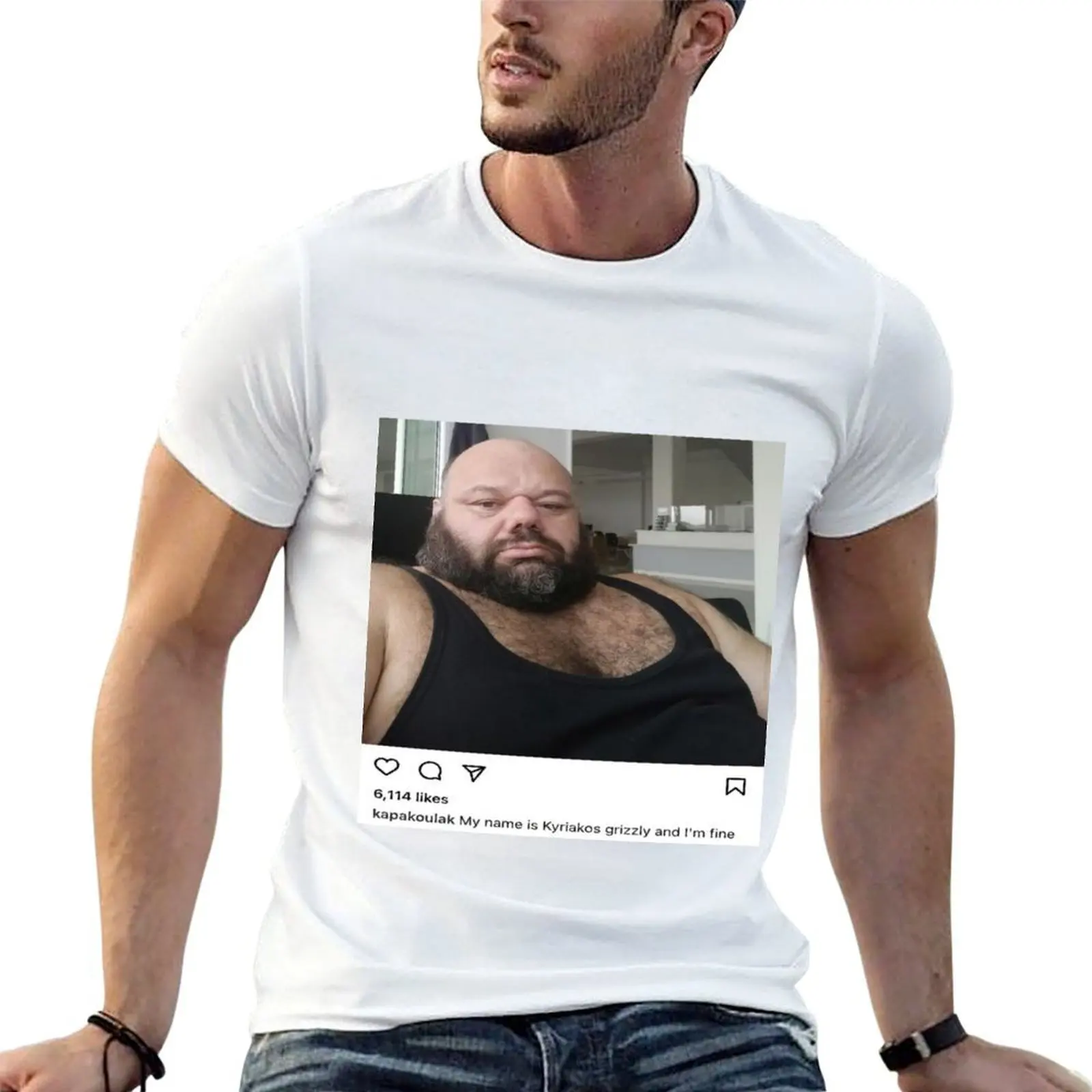 Kyriakos Grizzly is fine T-Shirt boys animal print kawaii clothes mens funny t shirts