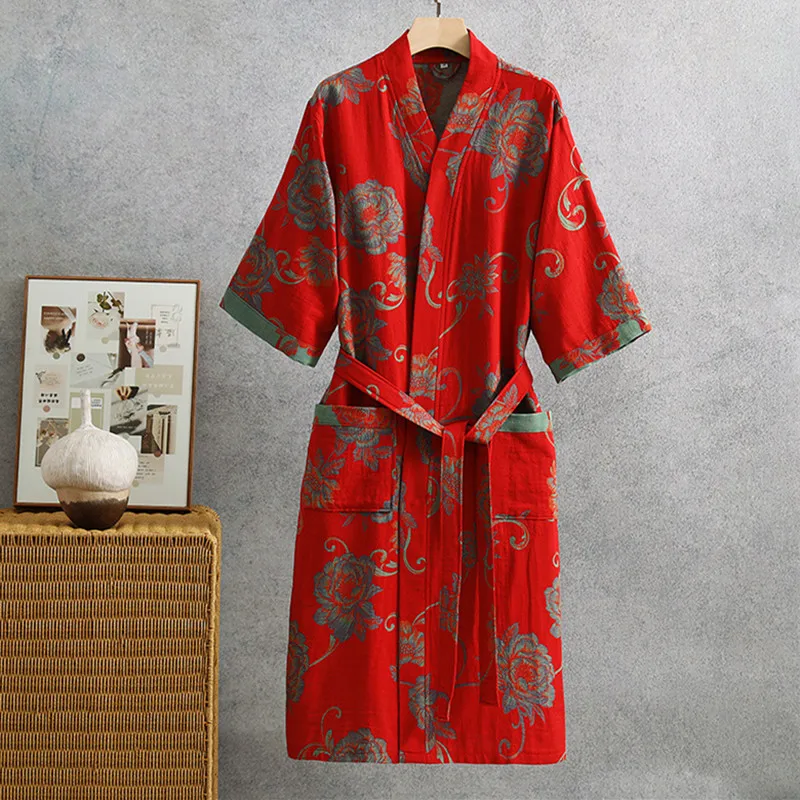100% Cotton Wedding Dress High Quality Spring Autumn Robe Women's Bathrobe Loose Casual Sleepwear Female Kimono Dressing Gowns