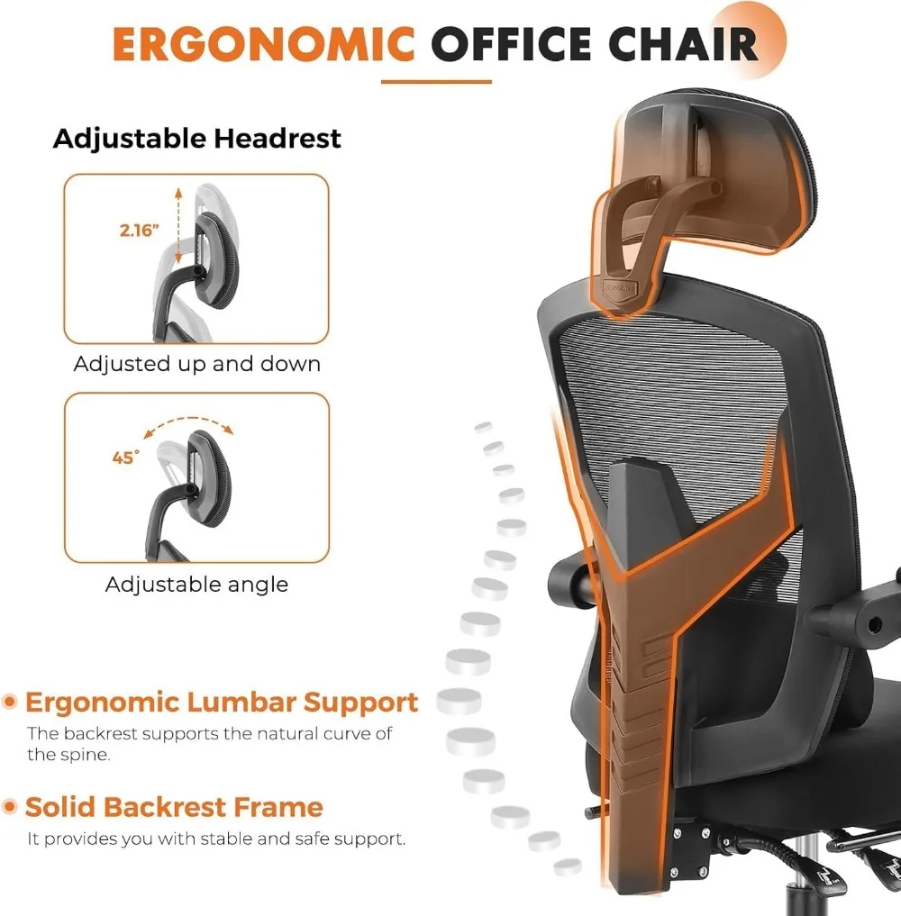 Ergonomic High-Back Mesh Office Chair with Lumbar Support, Swivel Rolling Design for Home and Study, Black