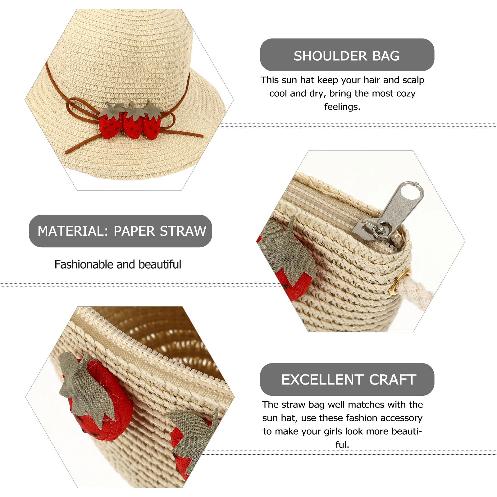 

1 set 1 Set Summer Sun Hat Strawberry Pattern Breathable Uv Protection Hat With Straw Bag For Outdoor Beach Travel