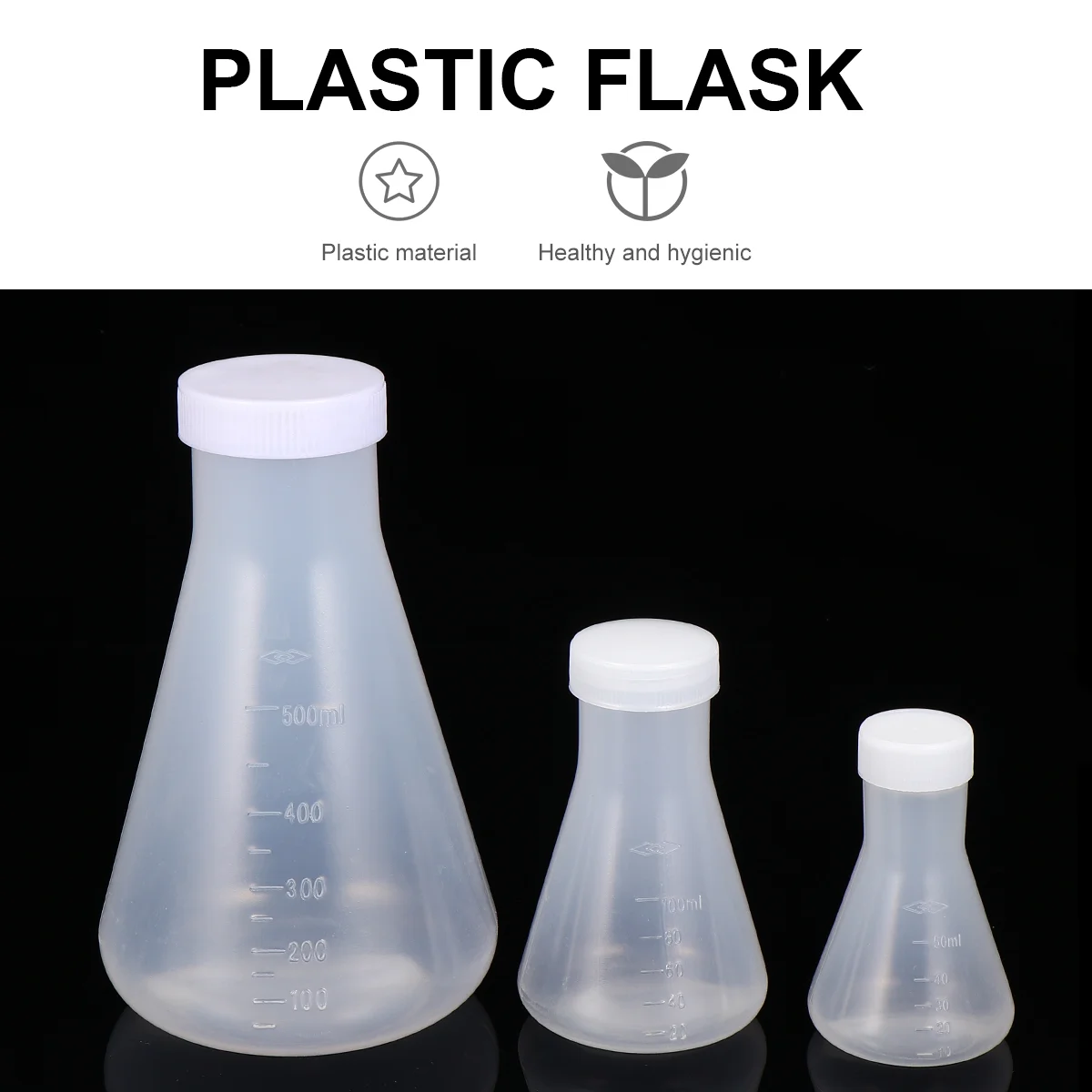 Flcopropriété Erlenmeyer en plastique avec bouchon, triangle en verre conique pour la chimie, 3 pièces