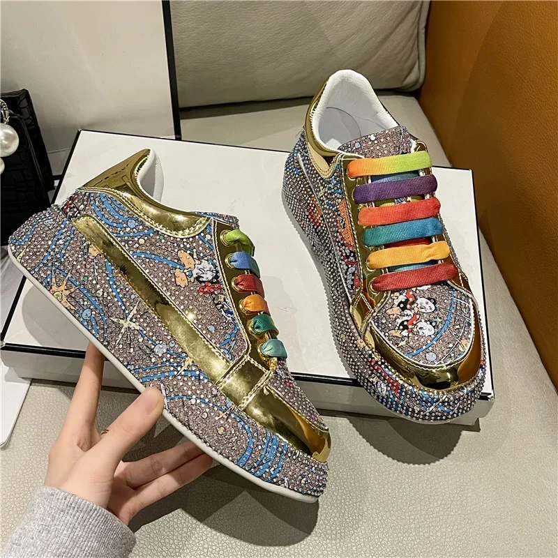 Top Quality Sneakers Women Skating shoes 2024 Rhinestone Women Loafers Platform Fashion Shiny Women's Casual Shoes zapatos mujer