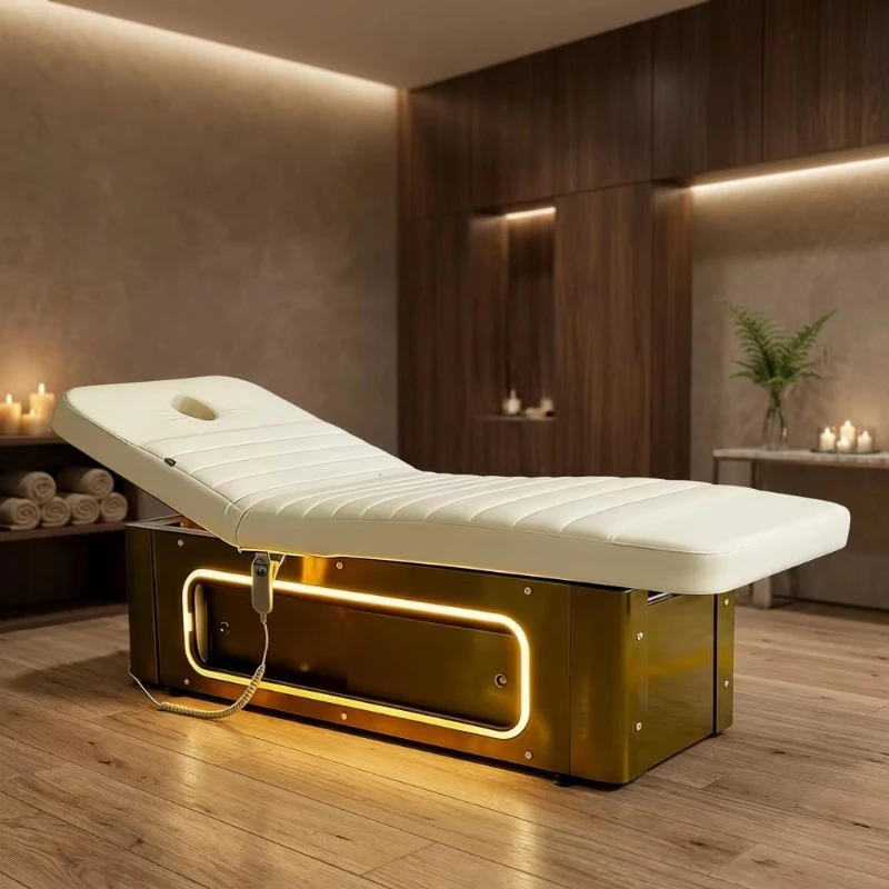 Adjustable electric beauty bed with high-density sponge and leather frame