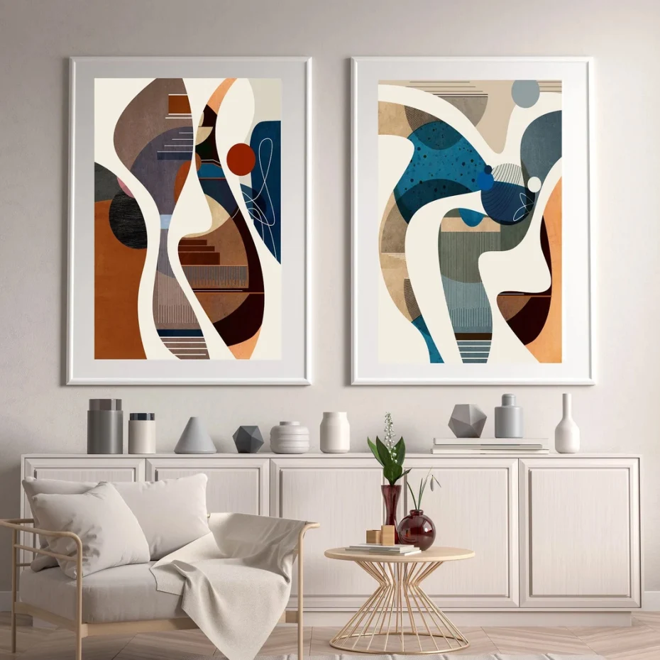 

Mid Century Modern Abstract Geometric Canvas Painting Wall Art Pictures Posters and Prints Living Room Kitchen Home Decoration