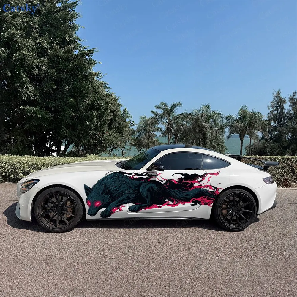 2pcs Magic Black Wolf Car Sticker Full Body Decal Decoration Scratches Protect Car Sticker Waterproof Car Vinyl Wraps