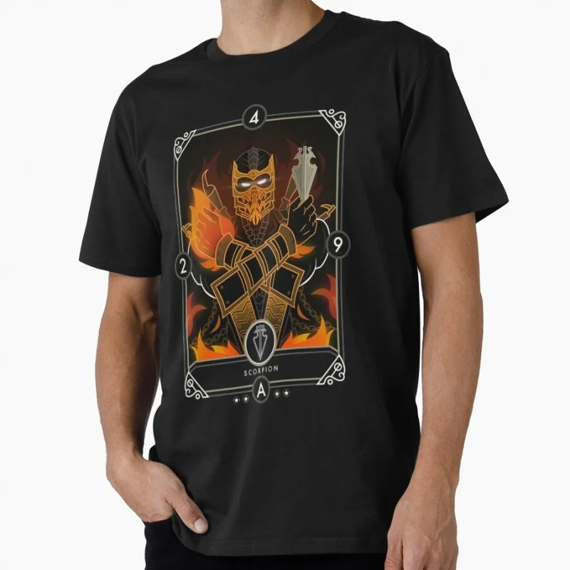 Scorpion Card Retro Video Game 90's Mortal Kombat MK Gift for gamer 100% cotton Short Sleeve Graphic T-Shirt All size tee