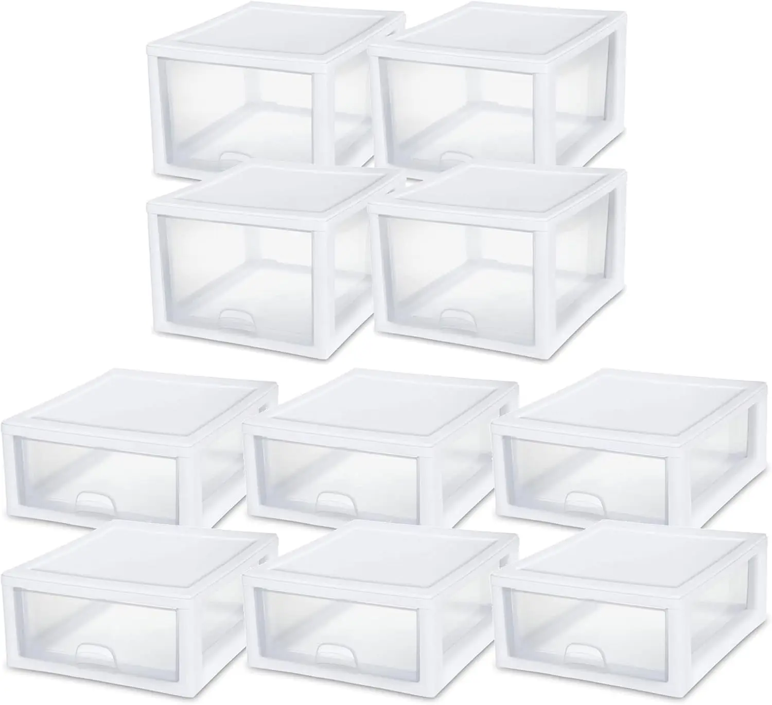 27 Qt (4 Pack) and 16 Qt (6 Pack) Stackable Clear Plastic Storage Drawer Containers for Home and Office Organization, White